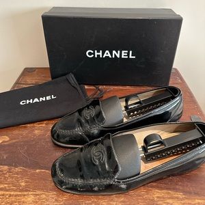 Chanel Black Patent Leather Loafers Size 7